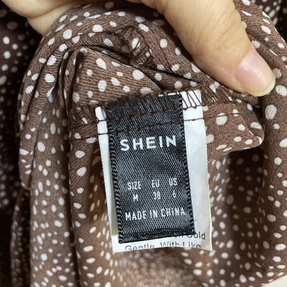 Women's Dalmatian Print Split Thigh Dress Brown and Dot White Size M - Picture 9 of 13